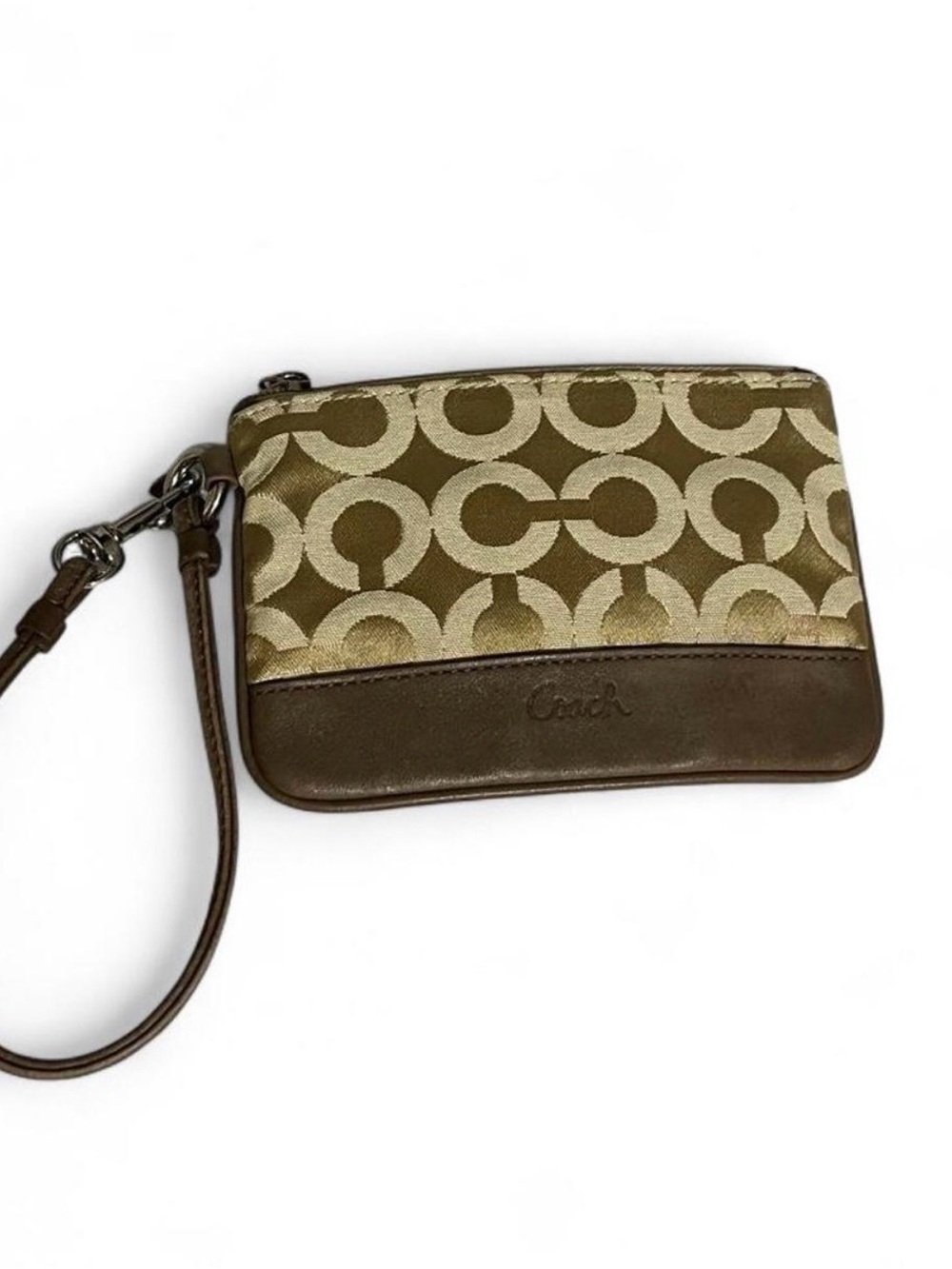 Coach Khaki and Brown Signature Wristlet